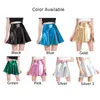 Skirts Women Clothing Pleated Skirt High Street Girl Retro Sexy Shiny Solid Color WetLook A-Line Clubwear Cosplay