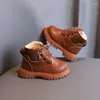 Stövlar vinter bomull casual läder småbarn pojke skor mode snörning sneakers bruna barn flickor moderna höststövlar