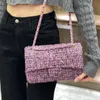 Diseñador de mujer CF Tweed Bolsos de hombro morado Classic Double Flap Gold Metal Hardware Matelasse Chian Crossbody Shoulder Diseñador Bolso de 25 cm