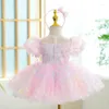 Girl Dresses Girls Butterfly Tutu Long Gown Children French Bubble Sleeve Princess Dress Christmas Prom Birthday Year Gift