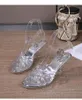 Chaussures habillées Femmes Sandales à talons hauts Stiletto Style Fée Été Luxe Sexy Marque Transparent Strap Design Plus Taille