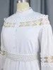 Chic Women Hollow Out Lace Splice Mock Neck Long Sleeve A Line Midi Dress with Belt Casual Party Club Outfits plus size 240318