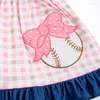 Robes de fille Girlymax été printemps bébé filles enfants enfants vêtements robe Twirl genou longueur rose Plaid arc Baseball broderie saison