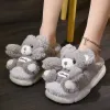 Flops encantadoras chicas de dibujos pantalones zapatillas de oso esponjoso plataforma peluda espesa espuma de espuma de memoria kawaii