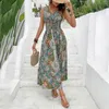 Abiti casual Abito estivo stampato Abito bohemien con scollo a V Midi per donna Stampa colorata Vacanza al mare con vita elastica attillata