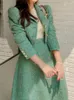 Vestidos de trabajo SMTHMA Elegante chaqueta de lana de tweed y falda larga Conjunto de dos piezas Mujeres Otoño Invierno Vestido Traje Diseñador de moda Fiesta verde