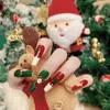 Fałszywe paznokcie 24pcs Święta Fałszywe drzewo Świętego Mikołaja Press na paznokcie zielony czerwony festiwal zimowy sztuczny dla kobiet