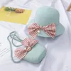 Chapéus 1 conjunto crianças meninas proteção solar praia chapéu verão balde palha boné bowknot bolsa n84e