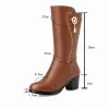 Bottes Gktinoo Hiver Knee Boots Fourn de laine Intérieur Chaussures chaudes Femmes High Heels Chaussures en cuir Soft Plateforme de neige Boots Footwear Botas