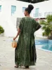 Party Dresses 2024 Bohemian tryckt V-Neck Batwing Sleeve Side Split Loose Dress for Women kläder Plus Size Beachwear Maxi Q1218