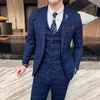 S7XL JACKEVESTPANTS Fashion Boutique Lattice Formell Business Mens Suit 3st Set Brudgom Wedding Dress Plaid Show Stage 240312