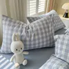 2024 Lattice Duvet Cover Set with Sheet Pillowcases No Filling Warm Bed Linen Twin Full Queen Size Grid Home Bedding Set 240309