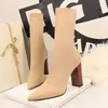 HBP Non-Brand Latest Design European and American Fashion Sexy Ankle Boot Wood Grain Thick With High Heels Boots for Women