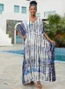 Party Dresses 2024 Bohemian tryckt V-Neck Batwing Sleeve Side Split Loose Dress for Women kläder Plus Size Beachwear Maxi Q1218