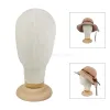 Stands 21 tum Cork Canvas Block Head Mannequin Manikin Peruk Making Hat Display Styling Head With Wood Stand Beige