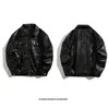 Motorcycle Leather Jacket Mens Loose Double Pocket Casual Lapel Pilot 240308