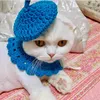 Handmade Wool Crochet Pet Cat Bib Hat Two Small Size Teddy Dog Saliva Towel Baby Bow Tie 240320
