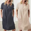 Kadınlar 2020 Şık Moda Düğmeleri Pileli midi elbise vintage yaka yaka kısa fener kollu kadın elbiseler büyük boy 002
