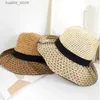 Chapeaux à larges bords Chapeaux de seau Simple fille chapeau de soleil large bord disquette chapeaux d'été pour les femmes plage Panama paille dôme tissage seau chapeau Femme ombre chapeau Women Hats L240322
