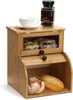 Caixa de pão para bancada de cozinha, caixa de armazenamento de pão de madeira de bambu grande de 2 camadas com janela, recipiente de suporte de pão de fazenda para casa