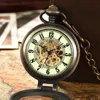 Pocket Watches Unique Retro Transparent Men Pocket Black Silver Steel FOB Chain Quartz Pocket New Luminous Clock L240322