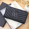 Luxury Designer Wallet Leather Wallet Women's Zip Long Card Holder Coin Purse V Line Single Pull Clutch Real leather purses black