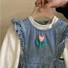 Girl Dresses Sweet Tank Top Dress 2024 Spring Solid Color Shirt Little 3D Flower Auricularia Edge Bud
