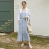 Casual Jurken Vintage Gestreept Katoen Linnen Lang Voor Vrouwen Sexy Halter Bandage Lace Up Maxi Elegante Partij Zomer Boho Zonnejurk