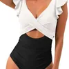 Women's Swimwear Women Tummy Control Swimsuit Stylish One-piece Swimsuits For V-neck High Waist Bathing Suit With Cutout