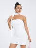 Vestidos casuais mulheres verão ruched tubo vestido strapless cor sólida festa clube curto bodycon com lenço longo de seda