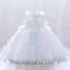 Fleur d'été blanc mariage bébé filles robes enfant en bas âge né baptême 1er anniversaire arc dentelle princesse robe fête enfant vêtements 240322