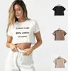 Manufacture Custom Cropped Graphic Tee Cotton Womens T-shirts Fitness Fit t Shirts Ladies Women Crop Tops Tshirt for