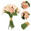 Decorative Flowers Pink Roses Bouquet Small Fake Artificial Flower For Decoration Faux Ornament