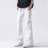 White Breasted Micro Flared Jeans for Men's American High Street Vibe Style Stacked Pants, Trendy and Handsome Casual Pants