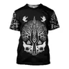 T-shirt da uomo con stampa vichinga T-shirt 3D con stampa digitale tatuaggio vichingo manica corta