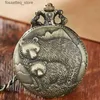 Pocket Watches Two Bears Mechanical Pocket Roman Dial Hand Winding Hollow Skeleton Steampunk Clock Full Steel Pocket Chain Gifts L240322