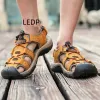 Sandaler mäns tofflor Fashion Casual Flats Shoes Explosive Summer Layer Cowhide Plus Size Sandaler Bästsäljare i produkter