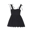 Casual Dresses Women's Small Stitching Design Short Summer Dress Pure-color Strappy Skirt Straps Woman