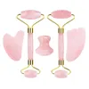 Natural Rose Quartz Jade Roller Face Massager Real Jade Gouache Scraper Massager Jade Roller Set Guasha Board 240312