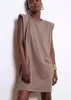 カジュアルドレス肩パッド付きノースリーブロングTシャツドレスシンプルな女性ファッションミニタンクトップスリムベスティドスデマージャー