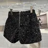 Clubwear shorts dames sexy pailletten shorts losse hoge taille streetwear wijde pijpen korte broek zilver zwarte dameskleding 240323