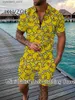Men's Tracksuits Mens Camisas de pólo conjuntos de traje de pato Duck Hawaiian Summer Summer Casual Zipper Lapela T-shirt Manga curta Male 2 peças roupas L240320