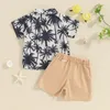Clothing Sets Toddler Baby Boy Summer Clothes Tropical Tree Print Short Sleeve Button Down Shirt With Bowtie Solid Color Shorts Set Hawaiian