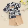 Clothing Sets Toddler Baby Boy Summer Clothes Tropical Tree Print Short Sleeve Button Down Shirt With Bowtie Solid Color Shorts Set Hawaiian