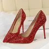 Dress Shoes Glitter Sequins Pumps Women Gold High Heels Sexy Pointed Toe Party Lady Black Elegant White Wedding Prom