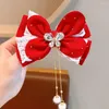 Hair Accessories Red Bow Hairpin 2024 Headwear Chinese Style Velvet Ribbon Clips Year