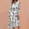 Abiti casual Donna Primavera e Autunno Moda Scollo a V Manica lunga Stampa floreale Cravatta Dettaglio Tasca Design A-Line