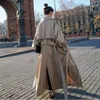 Spring Autumn Long Flowy Oversaved Casual Trench for Women Belt Breasted Breasted Fashion Trench 2024 240415