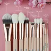 Beili Pink 12st Rose Golden Natural Goat Hair Premium Foundation Eye Shadow Blush Powder Highlighter Concealer Makeup Brush Set 240314