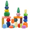 Sorting Nesting Stacking toys 28/38 pieces of wooden rainbow stone building blocks set balanced stacking game childrens Montessori educational toy 24323